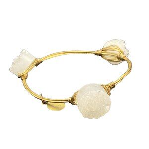 Bangle Bracelet White Drusy Quartz Wire Gold Tone 2.5" Opening Boho Hippiecore